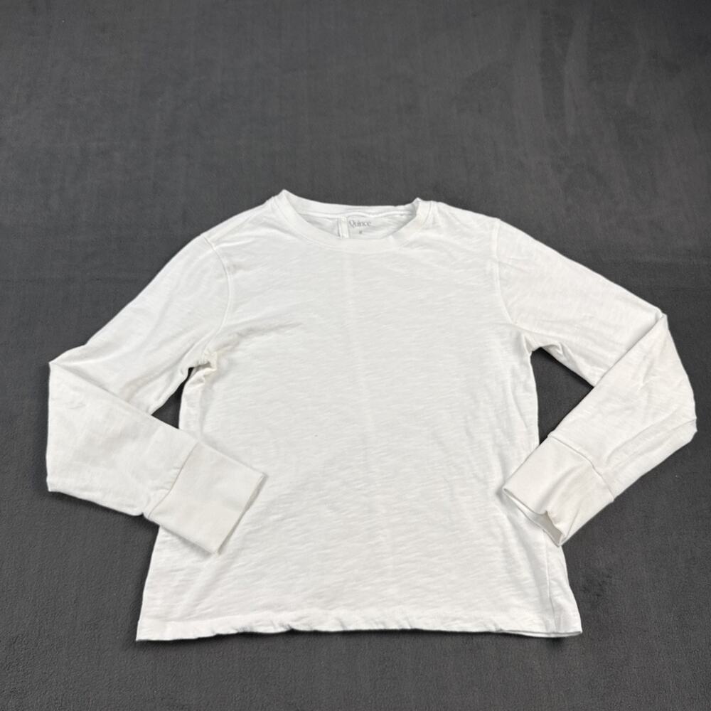 Quince Women’s White Blue 100% Cotton Long Sleeve T-Shirt Size M – Crew Neck